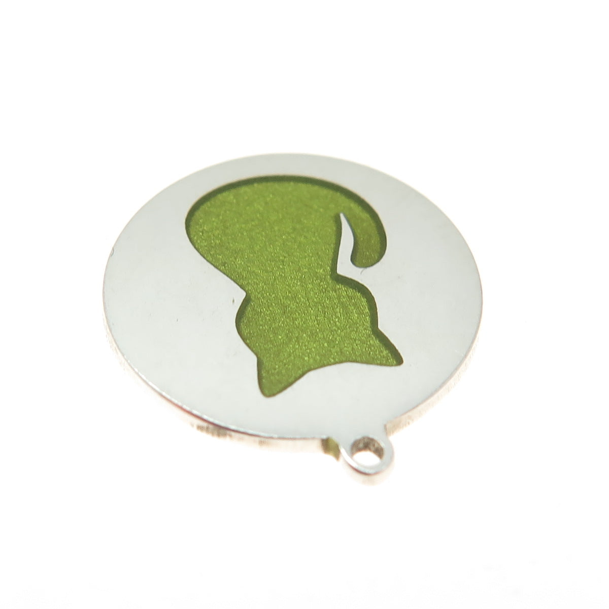 Tokemoti 925 Sterling Silver Green Enamel Cat Round Tag Minimalist Pendant