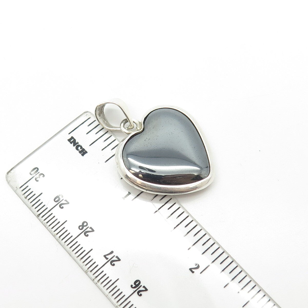 925 Sterling Silver Vintage AIS Mexico Real Hematite Gem Heart Pendant