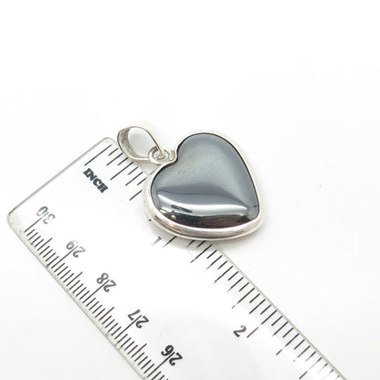 925 Sterling Silver Vintage AIS Mexico Real Hematite Gem Heart Pendant