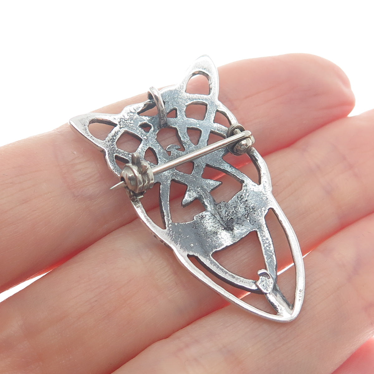 925 Sterling Silver Vintage Celtic Knot Oxidized Pin Brooch