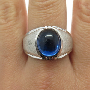 CLARK & COOMBS 925 Sterling Silver Antique Art Deco Blue Glass Ring Size 11.75