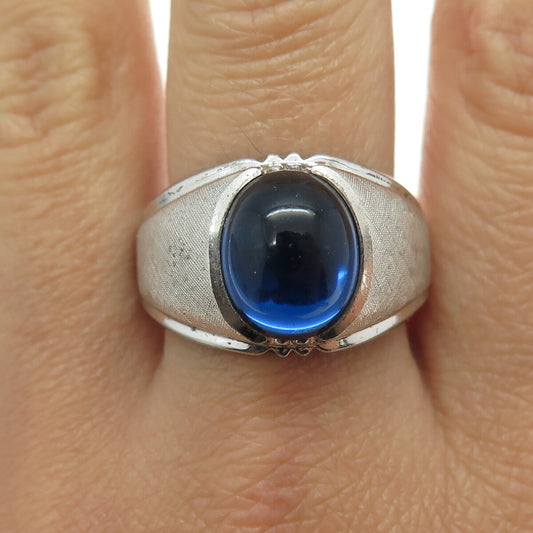 CLARK & COOMBS 925 Sterling Silver Antique Art Deco Blue Glass Ring Size 11.75