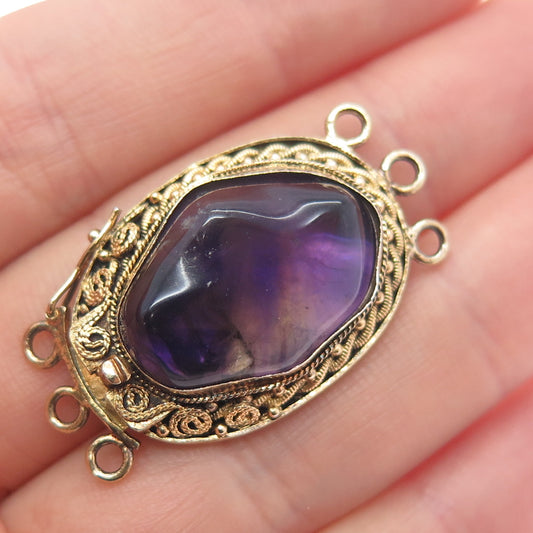 925 Sterling Silver Gold Plated Antique Amethyst Bracelet / Necklace Box Lock