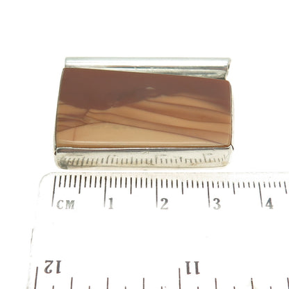 925 Sterling Silver Vintage Real Picture Jasper Modernist Slide Pendant