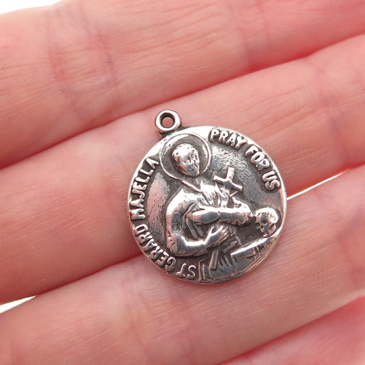 925 Sterling Silver Antique Art Deco St. Gerard Oxidized Mini Charm Pendant