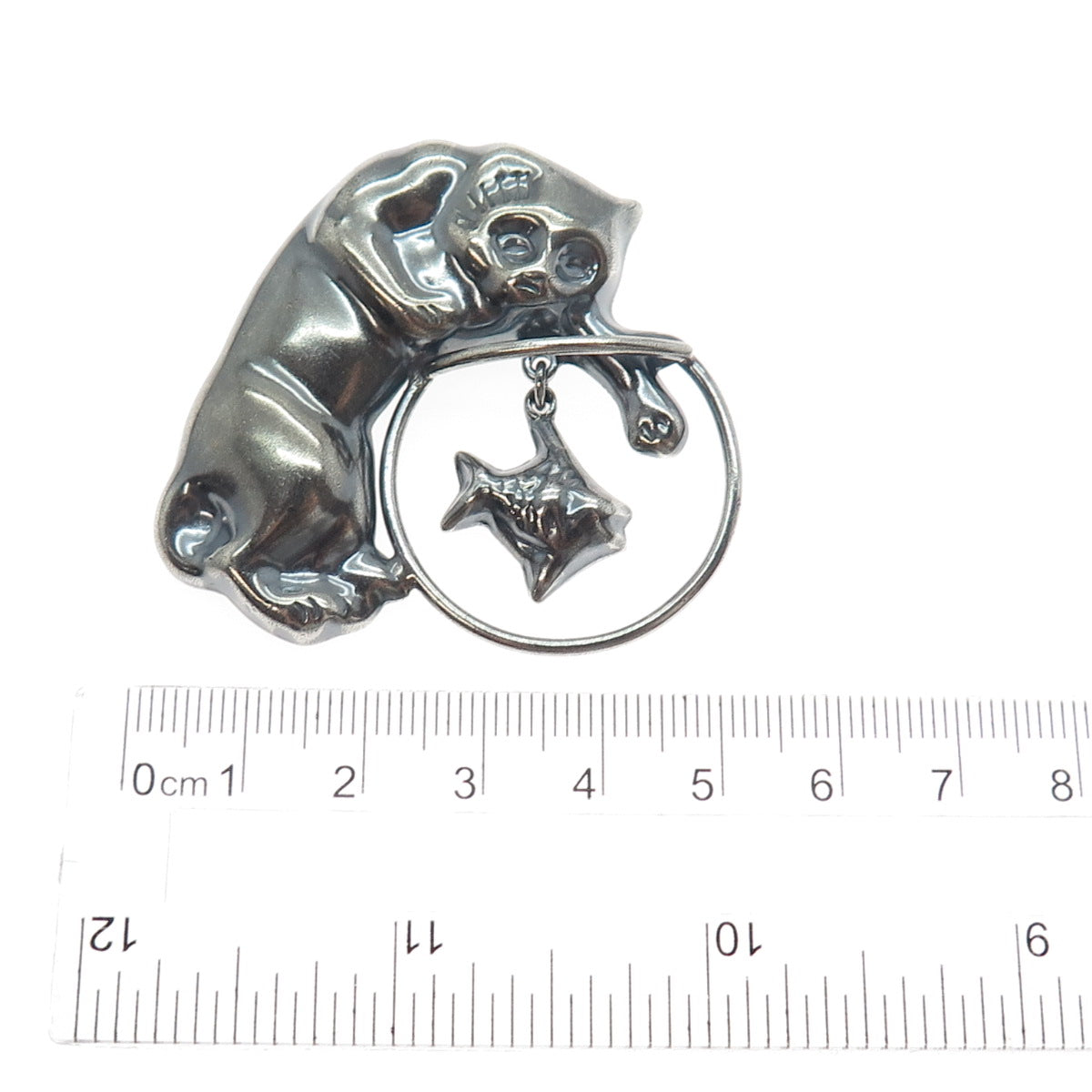 925 Sterling Silver Vintage CII Mexico Cat & Mouse Oxidized Pin Brooch