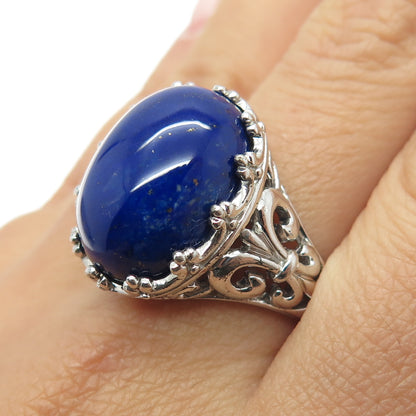 JC Design 925 Sterling Silver Vintage Real Lapis Fleur-de-Lis Ring Size 11