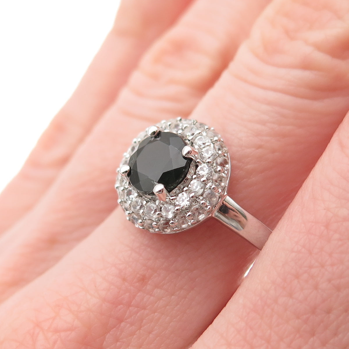 925 Sterling Silver Real Green Tourmaline & White Topaz Ring Size 9.25