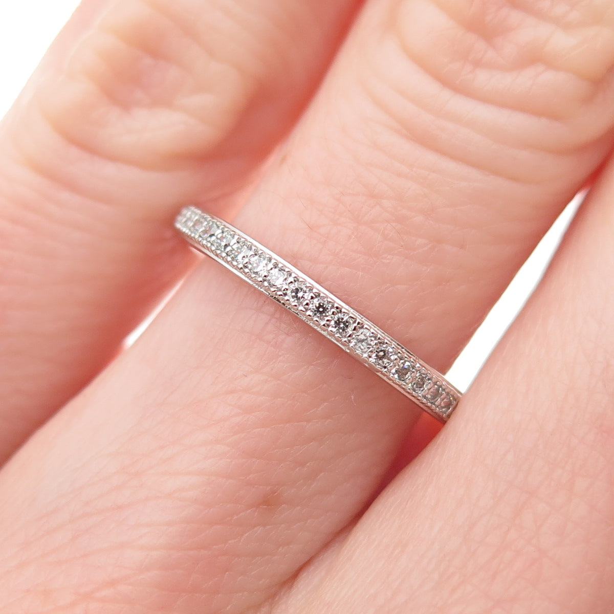 925 Sterling Silver Round-Cut C Z Stackable Eternity Band Ring Size 6.25