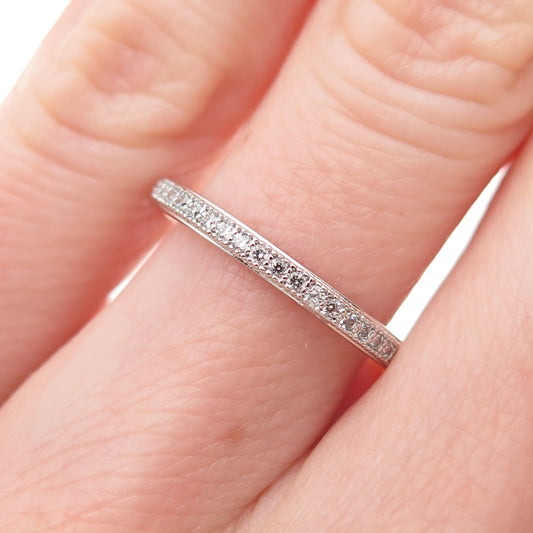 925 Sterling Silver Round-Cut C Z Stackable Eternity Band Ring Size 6.25