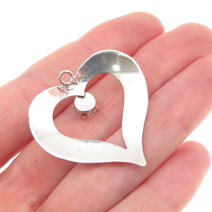 925 Sterling Silver Vintage Round-Cut C Z Heart Charm Pendant