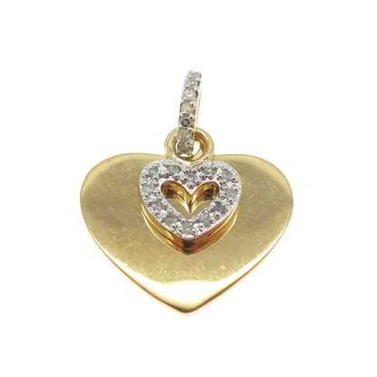 925 Sterling Silver Gold Plated Real Round-Cut Diamond Heart Tag Pendant