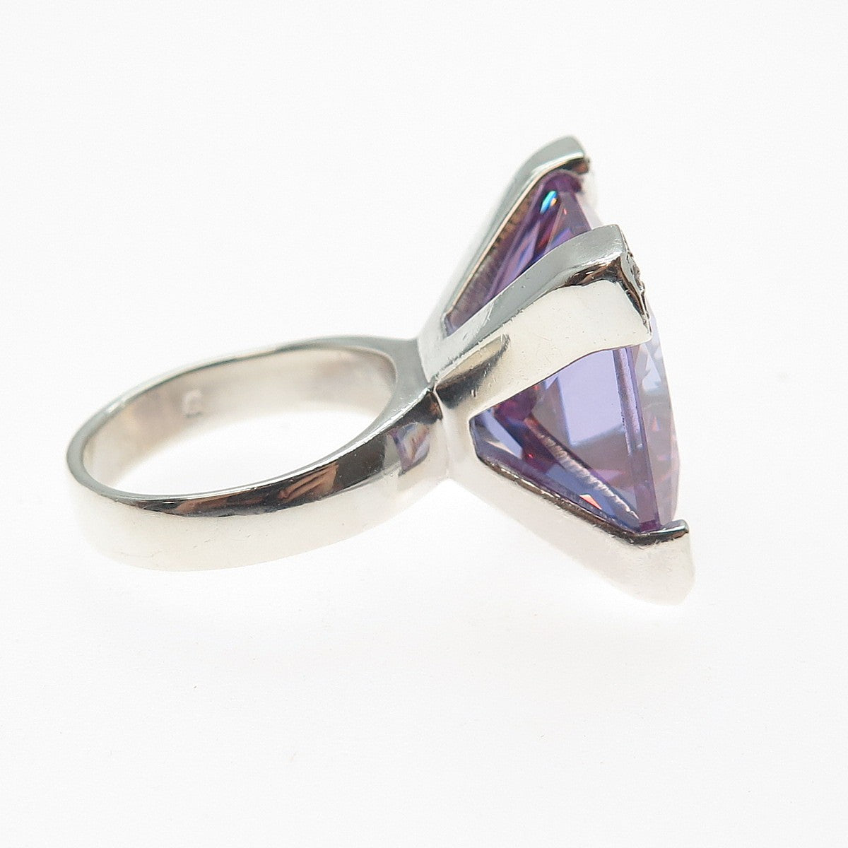 925 Sterling Silver Princess-Cut Lavender & Round-Cut White C Z Ring Size 7.25