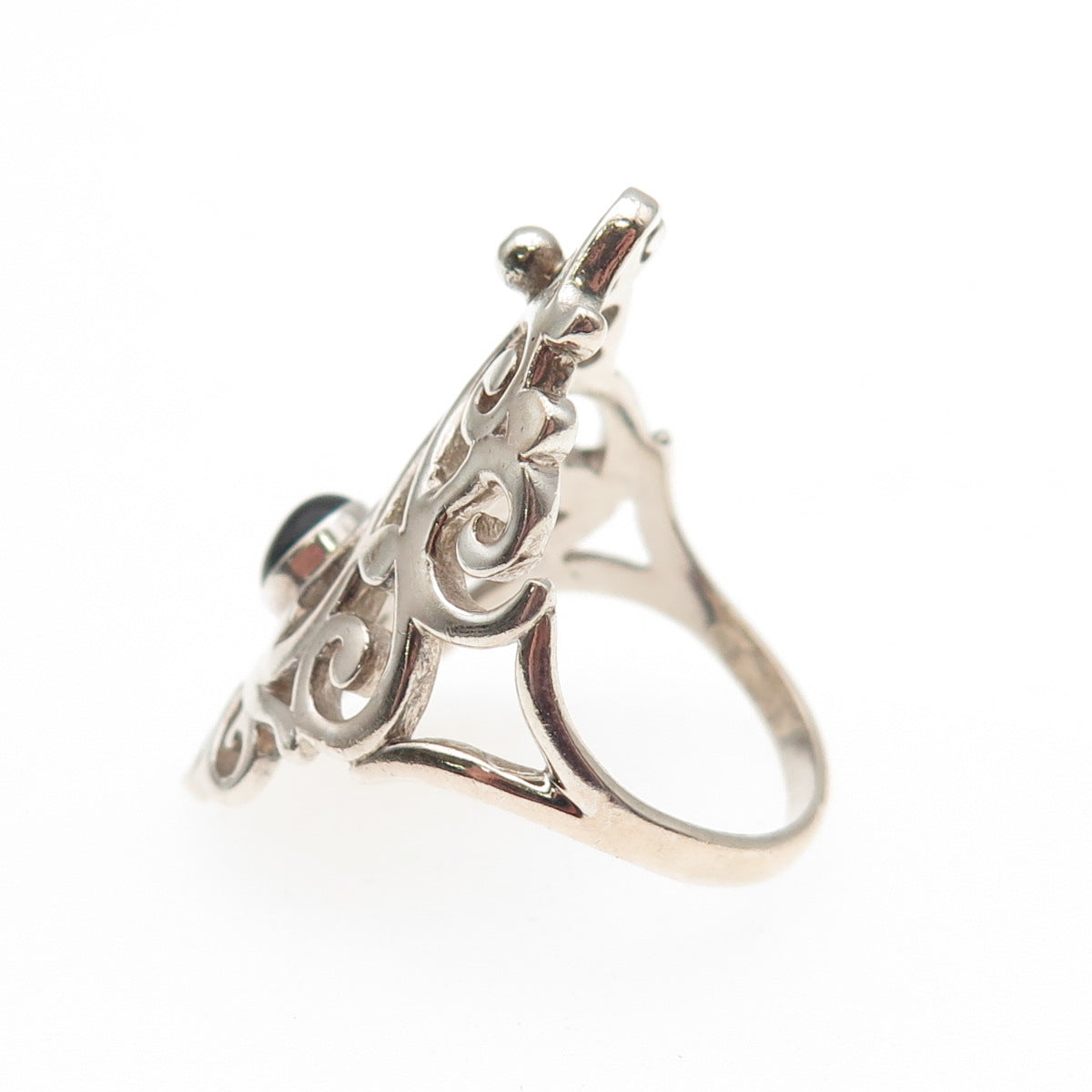 Nuris 925 Sterling Silver Vintage Real Black Onyx Modernist Swirl Ring Size 7