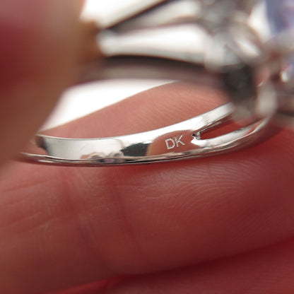 925 Sterling Silver Real Diamond & Tanzanite Floral Ring Size 8.25