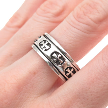 925 Sterling Silver Vintage Cross Oxidized Rotating Band Ring Size 13