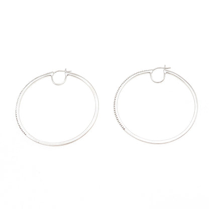 Sun 925 Sterling Silver Real Round-Cut Diamond Large Hoop Earrings