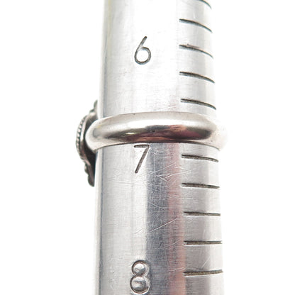 925 Sterling Silver 2-Tone Vintage Real Black Onyx Dotted Oxidized Ring Size 7