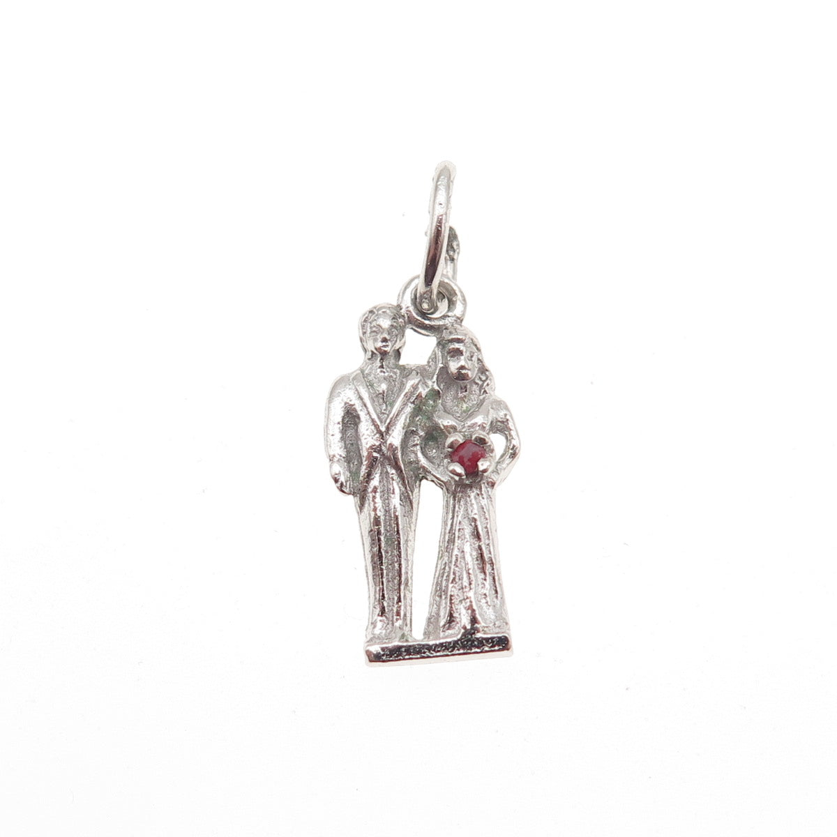 925 Sterling Silver Vintage Rhinestone Groom & Bride Wedding Mini Charm Pendant