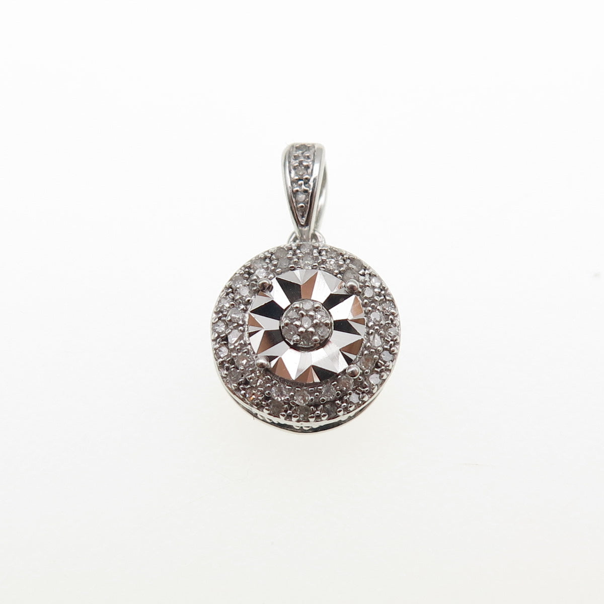 925 Sterling Silver SLD Real Round-Cut Diamond Minimalist Charm Pendant