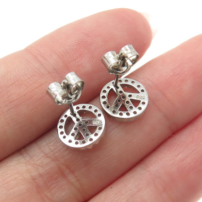925 Sterling Silver Round-Cut C Z Peace Symbol Stud Earrings