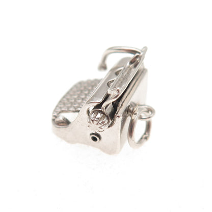 925 Sterling Silver Antique Art Deco Typewriter Oxidized 3D Charm Pendant