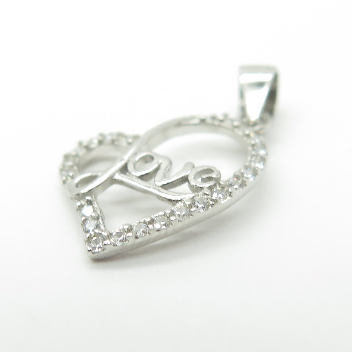 HAN 925 Sterling Silver C Z "Love" Open Heart Pendant