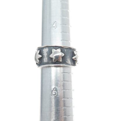 925 Sterling Silver Vintage Flower All Around Oxidized Band Ring Size 5.25