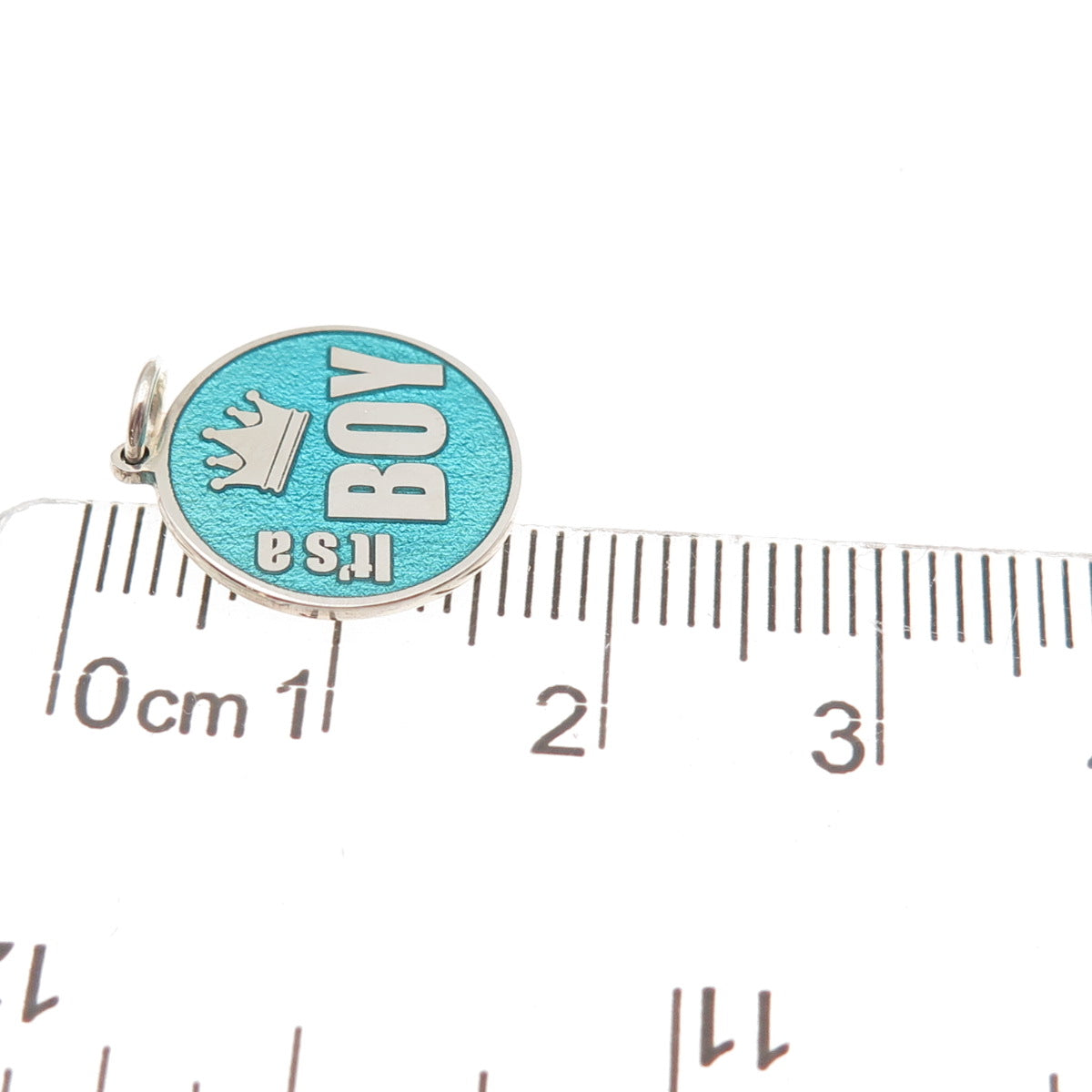 925 Sterling Silver Turquoise Enamel It's a Boy Round Tag Mini Charm Pendant