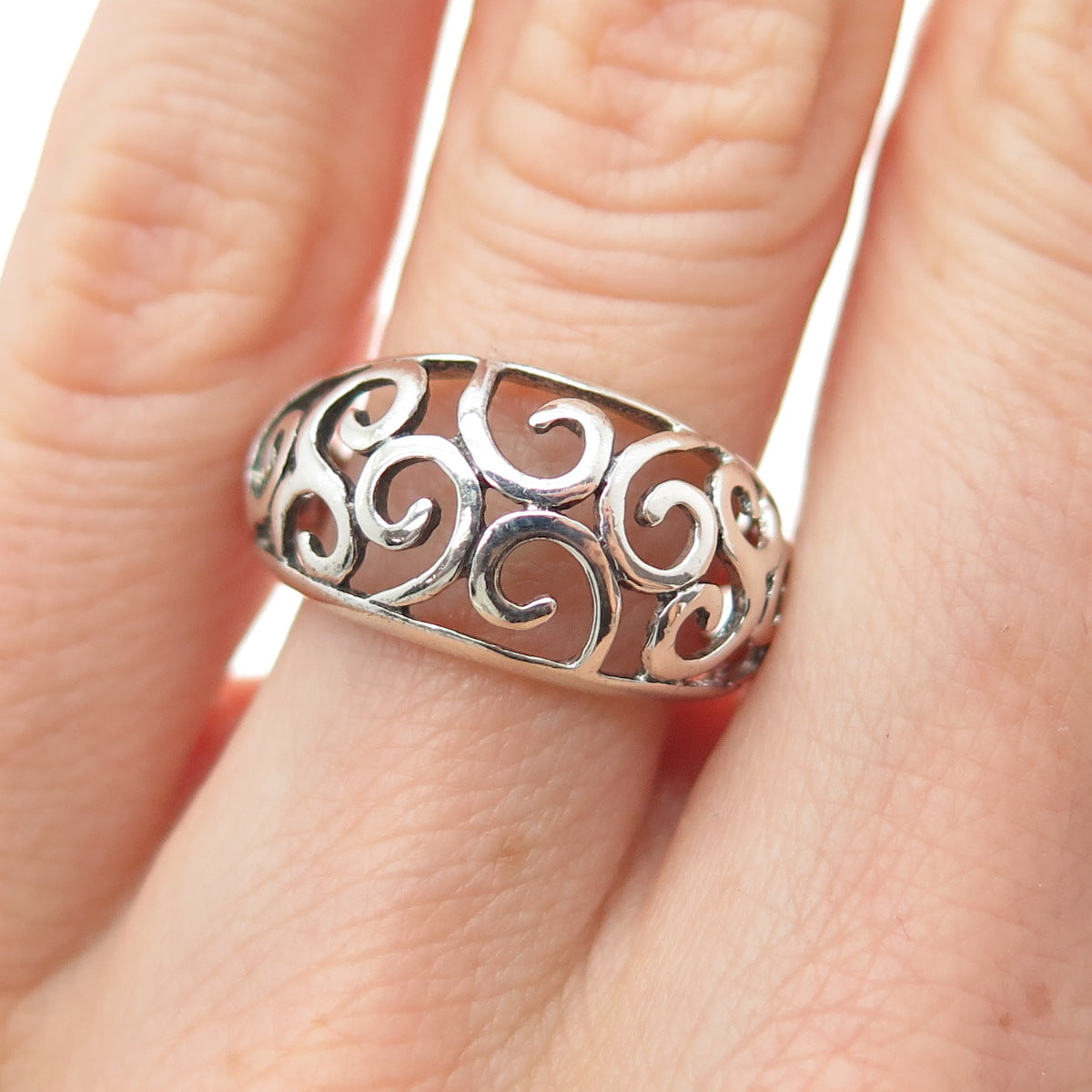 NEVADA 925 Sterling Silver Vintage Modernist Spiral Ring Size 5.5