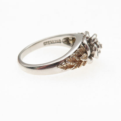 Franklin Mint 925 Sterling 2-Tone Vintage Real Diamond Accent Rose Ring Size 9.5