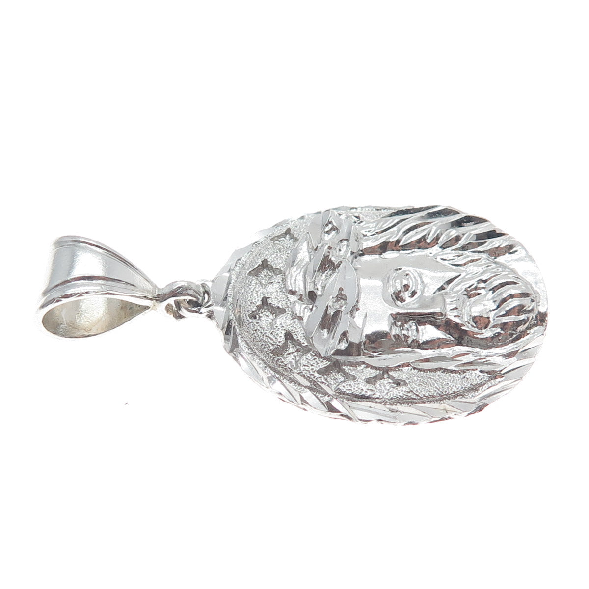 925 Sterling Silver Diamond-Cut Jesus Religious Pendant