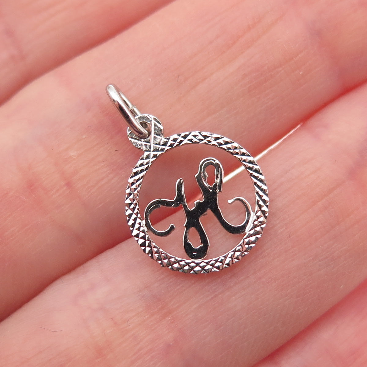 925 Sterling Silver Italy Diamond-Cut Letter H Initial Mini Charm Pendant