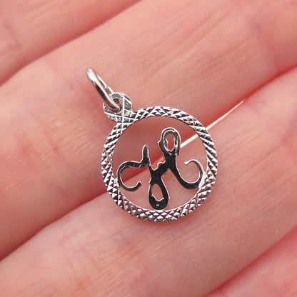 925 Sterling Silver Italy Diamond-Cut Letter H Initial Mini Charm Pendant