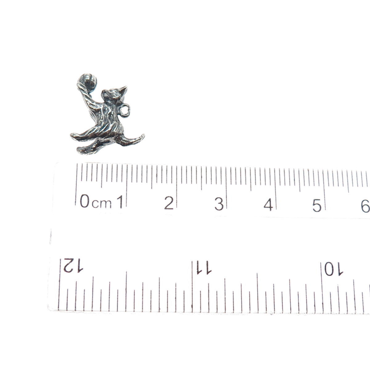 925 Sterling Silver Vintage Playing Cat Oxidized Minimalist 3D Charm Pendant