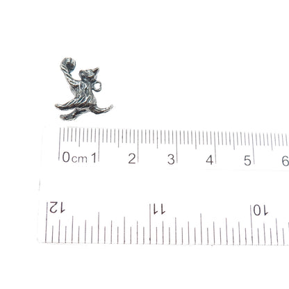 925 Sterling Silver Vintage Playing Cat Oxidized Minimalist 3D Charm Pendant