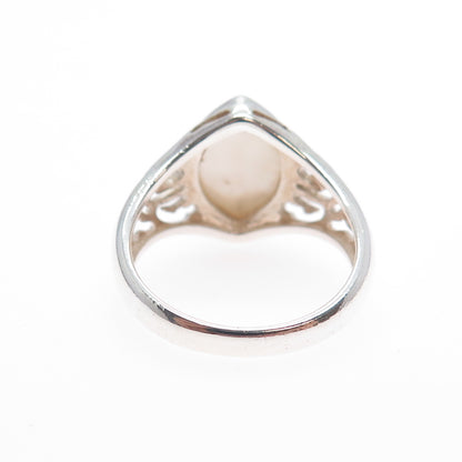 925 Sterling Silver Vintage Real MOP Modernist Ring Size 7.75