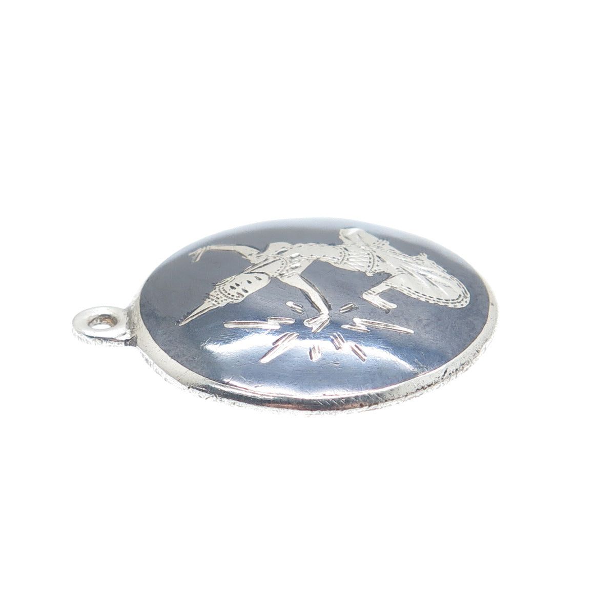 925 Sterling Silver Antique Siam Niello Hindu Goddess Charm Pendant