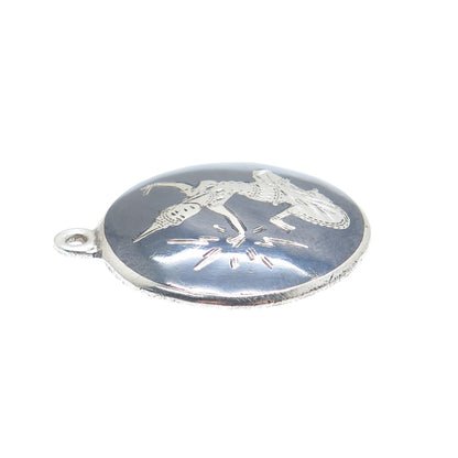 925 Sterling Silver Antique Siam Niello Hindu Goddess Charm Pendant