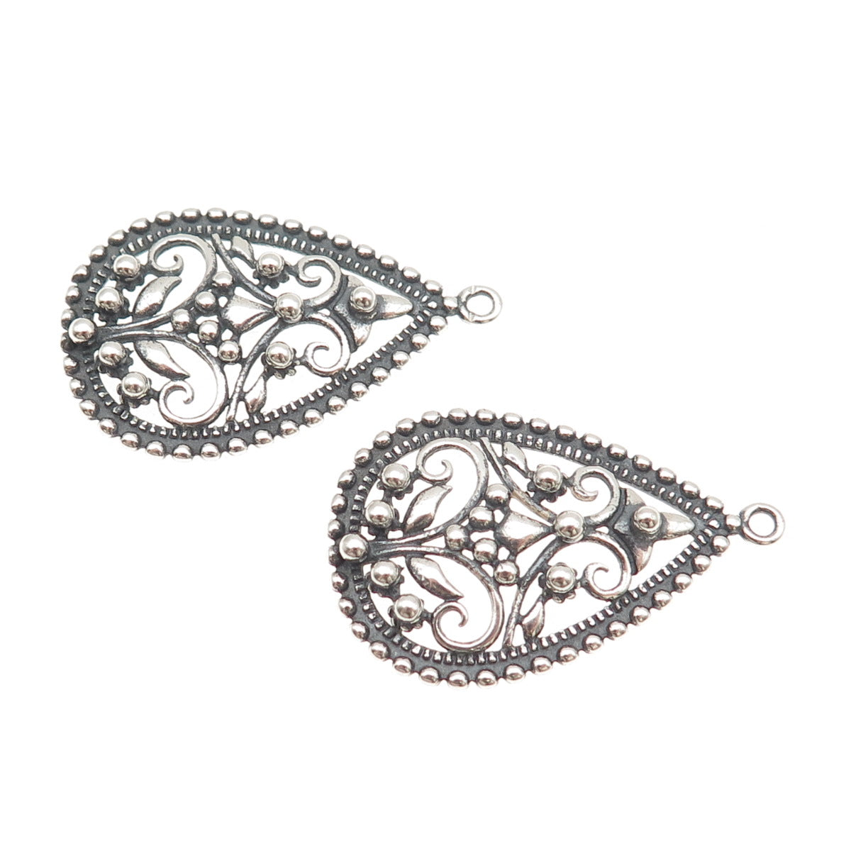FD Felicia Design Sterling Silver Vintage Ornate Floral Oxidized Jacket Earrings