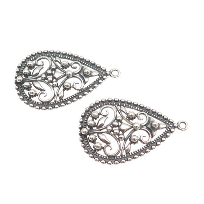 FD Felicia Design Sterling Silver Vintage Ornate Floral Oxidized Jacket Earrings