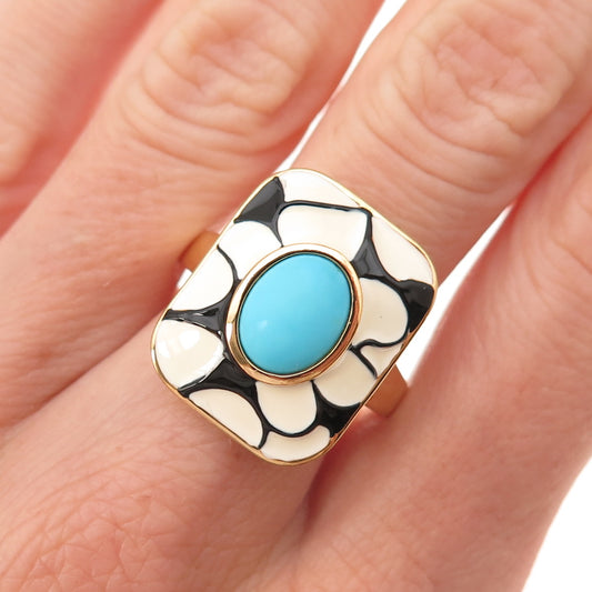 D'Joy 925 Sterling Silver Gold Plated Enamel Real Turquoise Ring Size 8.25