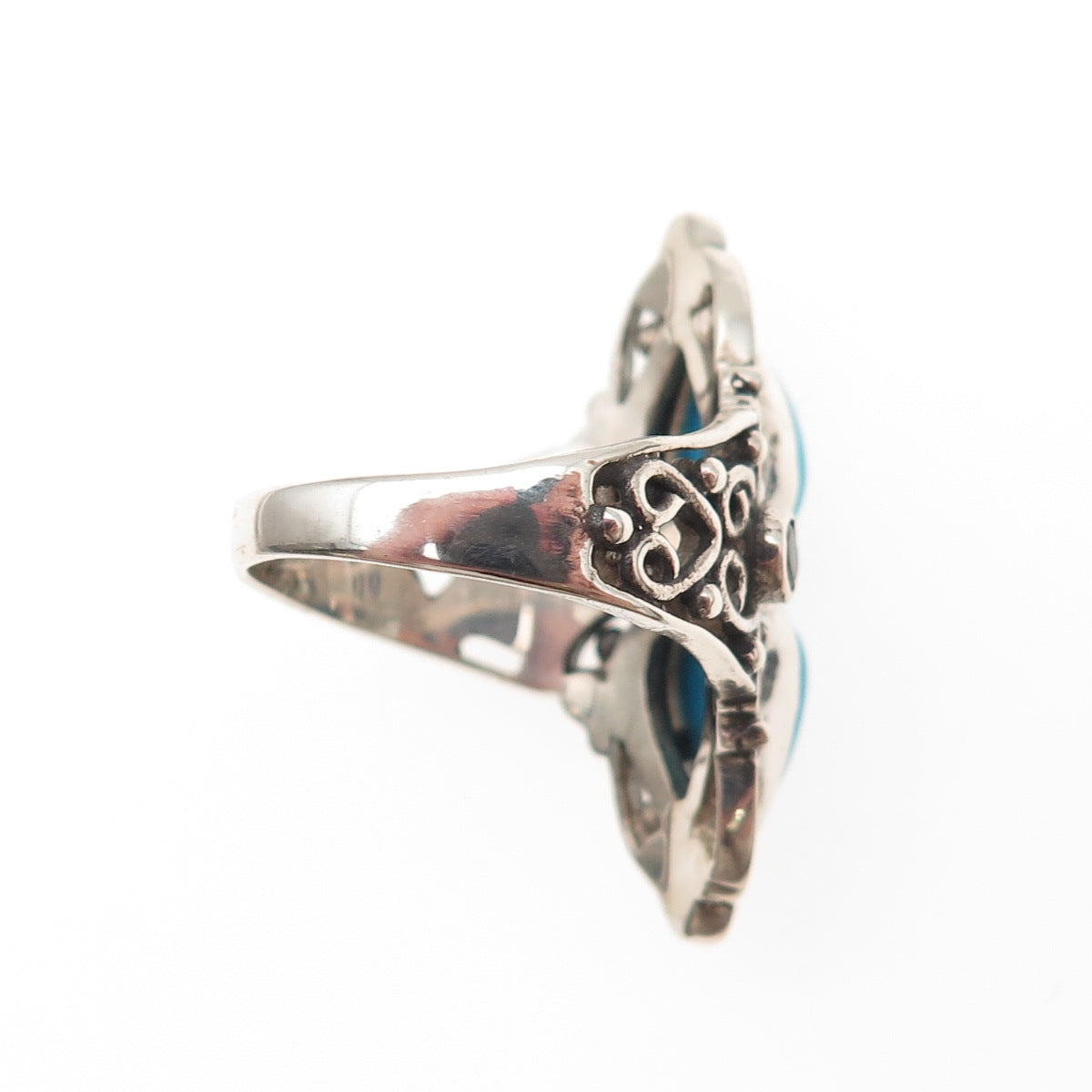 925 Sterling Silver Vintage Real Turquoise & Iolite Oxidized Ring Size 8