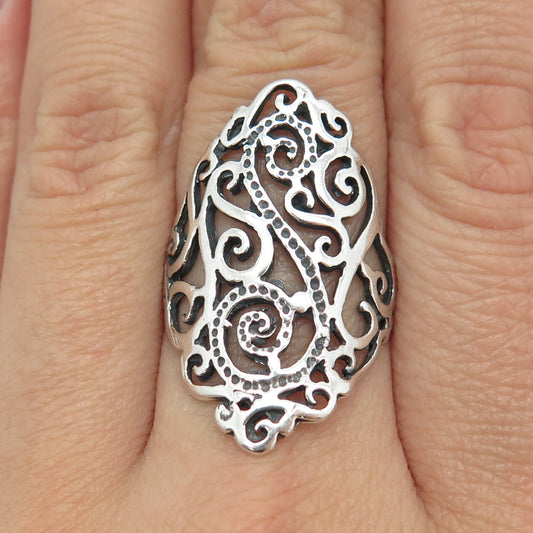 925 Sterling Silver Vintage Ornate Statement Ring Size 8.25