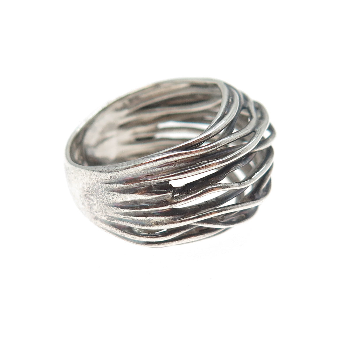 925 Sterling Silver Vintage Modernist Nest Oxidized Ring Size 7.5