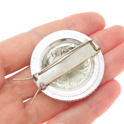 925 Sterling Silver 2-Tone Vintage Engraved Flower Collar / Fur Clip Barrette