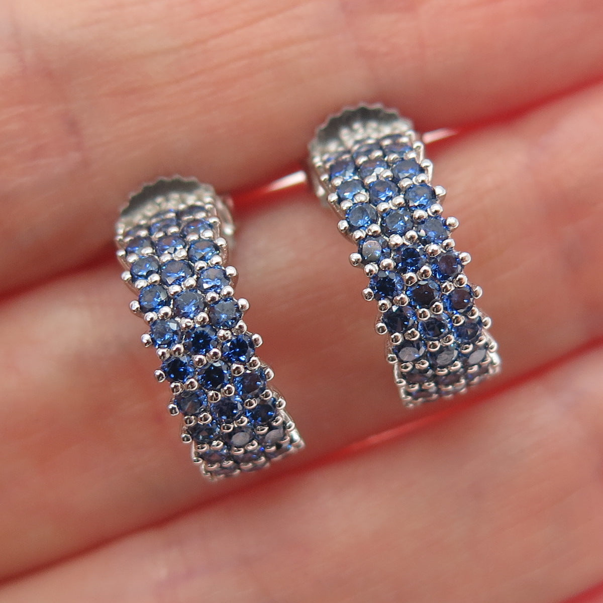 DSMK 925 Sterling Silver Round-Cut Blue C Z Half Hoop Earrings