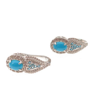 925 Sterling Silver Real Sleeping Beauty Turquoise Apatite White Topaz Earrings
