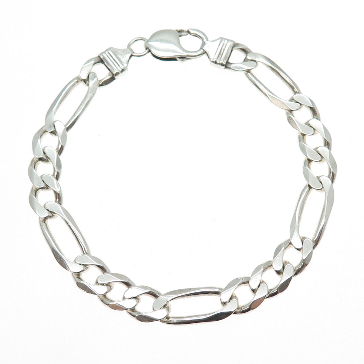 925 Sterling Silver Vintage Italy Figaro Link Bracelet 8.75"