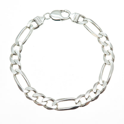 925 Sterling Silver Vintage Italy Figaro Link Bracelet 8.75"